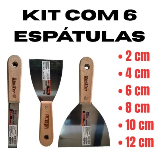 Kit de espátulas de aço inox com cabo de madeira para gesseiro e pintor