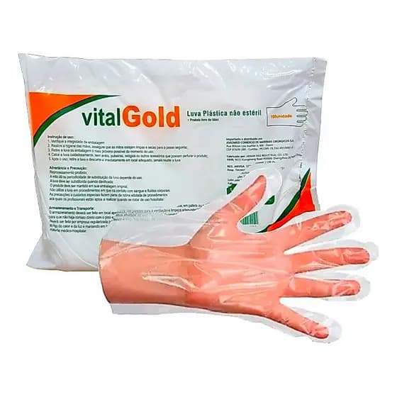 Luva Plástica Estéril Descartável 100un Vitalgold (Lacrado)