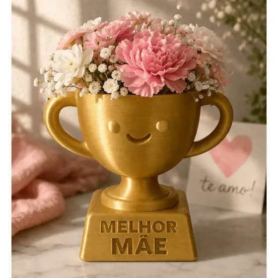 Troféu Melhor Mãe Vaso de Flor Decorativo Presente Dia das Mães - Excelente Presente Criativo
