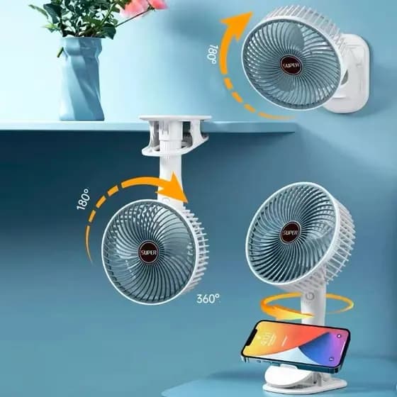Mini Ventilador Portatil e Recarregavel com Suporte para Celular e Clip de Suporte em qualqer lugar