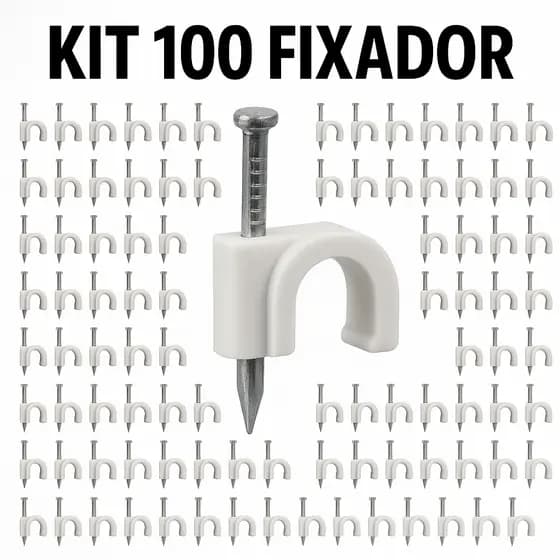 Kit 100 Grampo Fixa Fio Cabo Coaxial Parede Branco Prego De Aco 8 ou10 mm