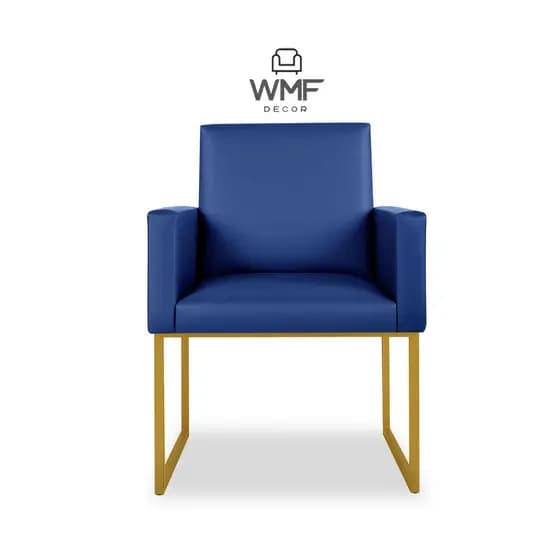 Poltrona Decorativa Minimalista em Courino com Base de Ferro Dourada - Várias Cores