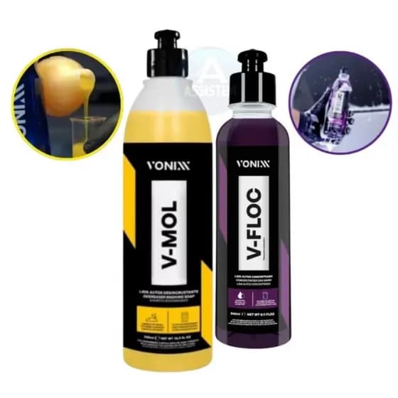 Vonixx kit Limpeza Shampoo Automotivo Limpeza Pesada Carro Moto V-mol + V-floc Tira Barro Graxa Óleo