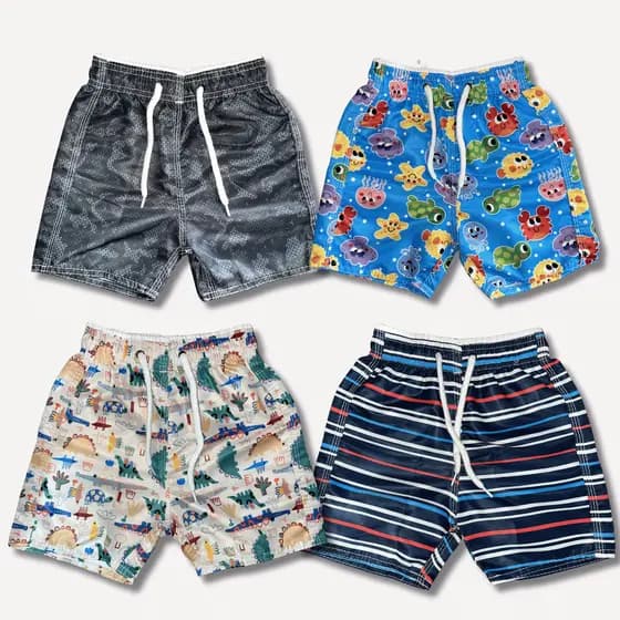 Kits Shorts Infantil Menino Bermudas Juvenil Tactel Masculina Moda Praia De Verão Com Bolso Traseiro