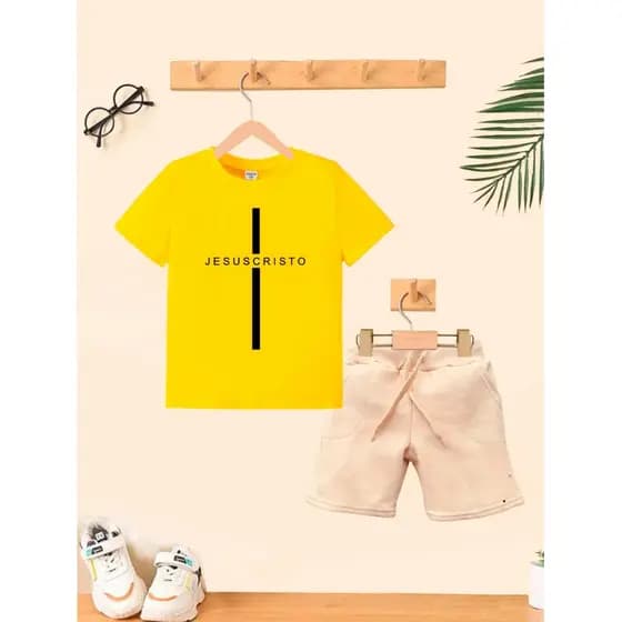 Camiseta + Short Conjunto Infantil Jesus Cristo Moda Teen Conjunto De Bermuda Juvenil Conjunto De Bermuda Juvenil