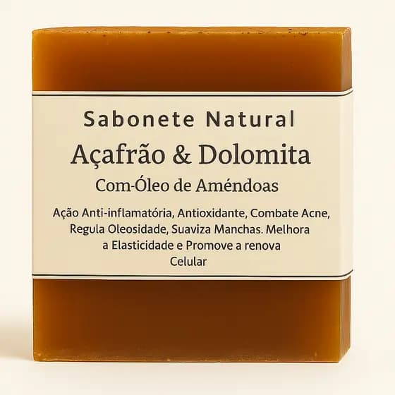 Sabonete Clareador de Açafrão, Dolomita e Óleo de Amêndoas - Anti-Inflamatório, Combate a Acne, 100g