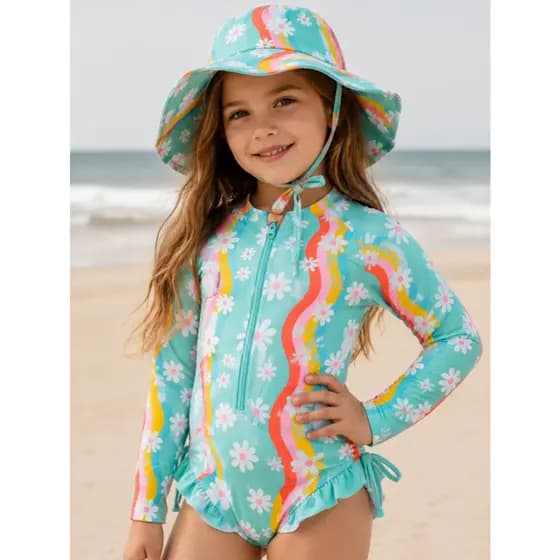 Maiô Manga Longa Infantil Menina Bebe Biquini Proteção Uv 50 Moda Praia Piscina Manga Comprida