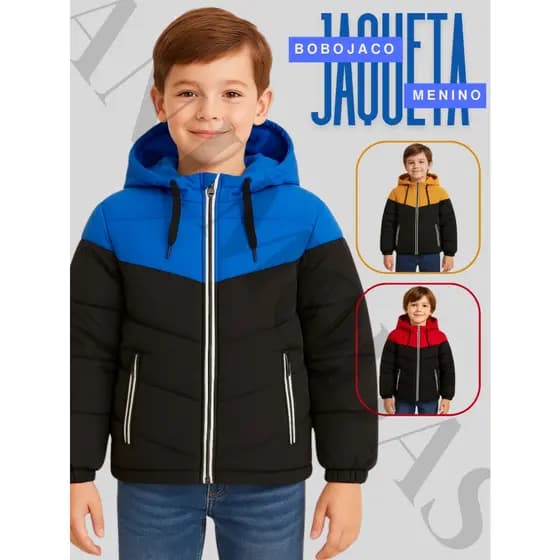 Jaqueta Forrada Casaco Juvenil Menino Puffer Bobojaco Nylon Infantil Escola