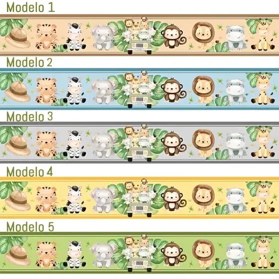 Kit 5 Faixas Adesivas Borders Infantil Safari Animais Vários Modelos