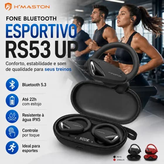 FONE OSSEO SEM FIO Hmaston RS53 desportivos Bluetooth 5.3 over-ear têm uma duração de bateria de 15 horas