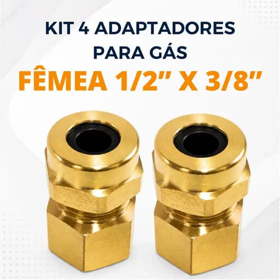 Kit 2 Adaptadores Latão Fêmea Para Gás 1/2 X 3/8 Fogão Cozinha Cooktop