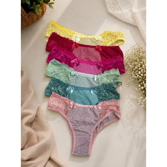 Kit Calcinhas Femininas de Algodão – Conforto, Maciez e Renda Delicada