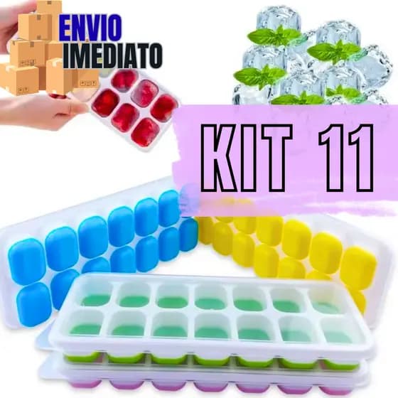Kit 11 Formas De Gelo Cubo Quadrado Fundo De Silicone Colorido Papinha Suco Fácil Desenformar