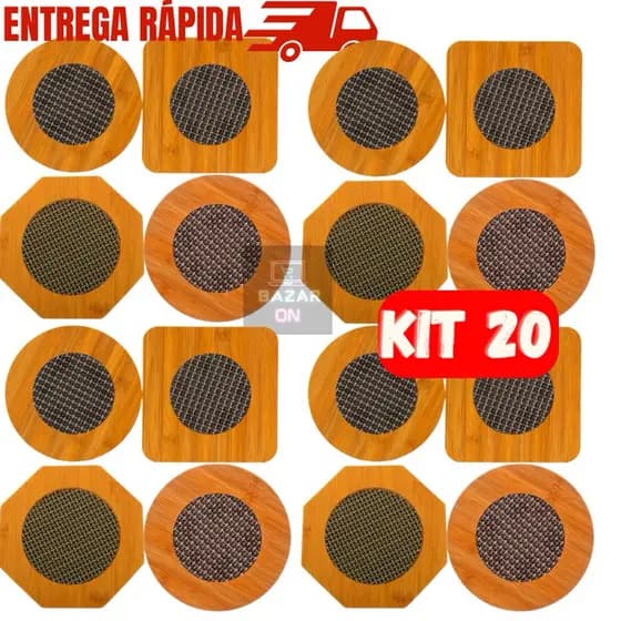 Kit 20 Peças Suporte Bambu Apoio Descanso de Panela Quente Resistente