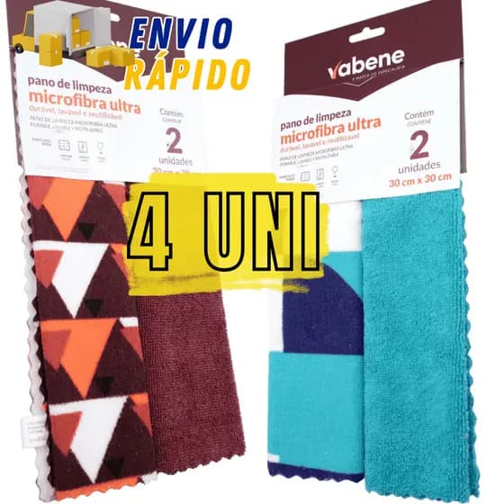 Kit 4 Panos De Limpeza Toalha Microfibra Ultra Reutilizável Fácil Lavar Polir ilustrar Resistente