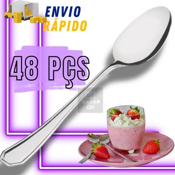 Conjunto Com 48 Colheres de Sobremesa Aço Inox Jogo Para Bolos Sorvetes Gelatina Doces Kit Completo