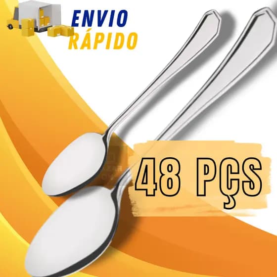 Kit 48 Peças Colher De Sobremesa + Colher De Mesa Conjunto De Talheres Aço Inox Completo Inox Kit