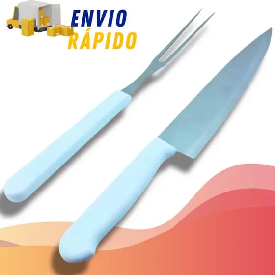 Conjunto Kit Para Churrasco 2 Peças Completo Faca Garfo Afiado Corte Carne Qualidade Aço Inox