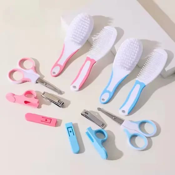 Kit Higiene Bebê 6 Peças Escova Pente Tesoura Cortador de Unha Lixa Cuidados Recém Nascido Enxoval