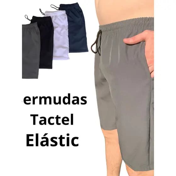 ermuda tactel elastic leve Short esportiva corrida academia banho praia treino 3 bolsos preto Azul Branco chumbo