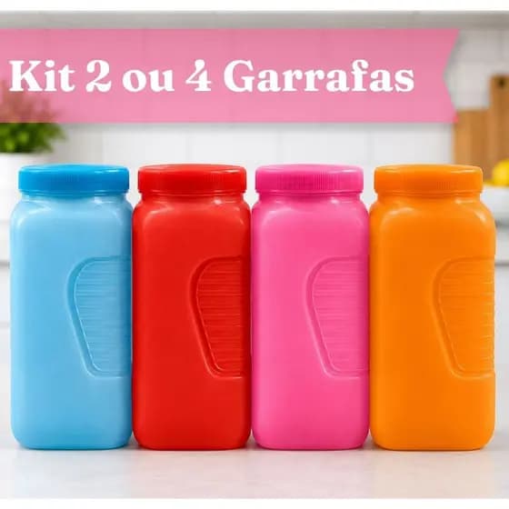 Kit 2 ou 4 Garrafas Geladeira 2L Coloridas Plástico Cozinha Água Domestico Verão Coloridas