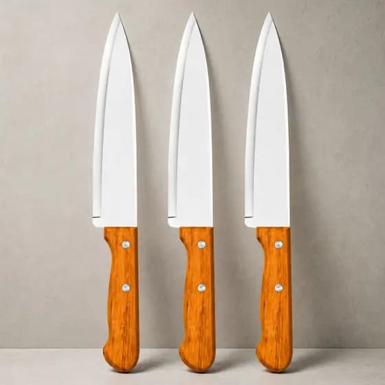 Kit 3 Faca de Cozinha Cabo de Madeira Profissional Inox 7” Polegadas 30cm Alta Durabilidade