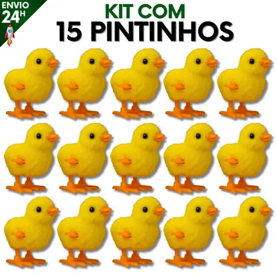 Kit 15 Pintinho Amarelinho com Corda Brinquedo Infantil de Pelúcia Colorido