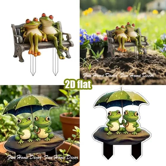 Estátuas De Sapo Para Jardim Casal Banco Ornamento 2D Plana Escultura Acrílica Ornamentos Decoração Casa Fora Estante fu