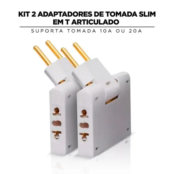 Kit 2 Adaptadores de Tomada slim em T Articulado possui 3 tomadas sendo tanto para 10A ou 20A