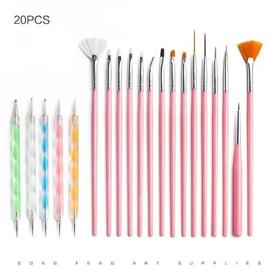 Kit 15 Pincel Gel Uv Acrigel Salão e 5 Pinceis Boleadores Ponta Dupla Decoração De Unha Manicure Pedicure Kit Nail