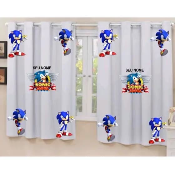 cortina branca sonic,cortina infantil personalizada,cortina para quarto infantil,cortina tema desenho animado