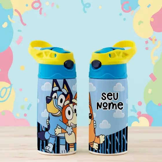 Garrafa Infantil Blue Personalizada com Nome | Garrafinha Escolar Menino Menina | Squeeze Colorida