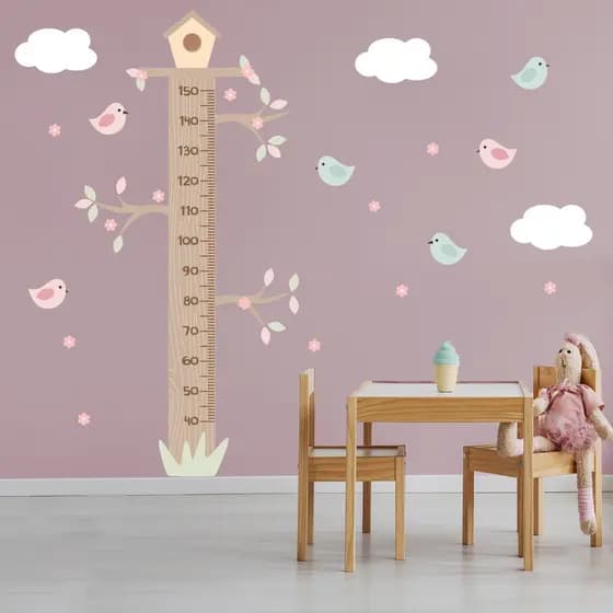 Adesivo de Parede Infantil Régua Passarinhos 161cm