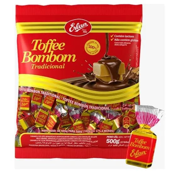 BALA ERLAN BOMBOM TOFFEE 500G TRADICIONAL CARAMELO CHOCOLATE