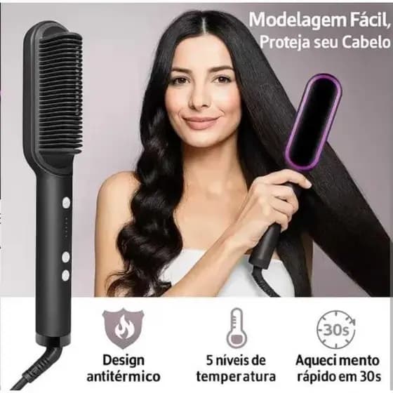 Escova Alisadora Bivolt 5 em 1 - Alisa, Hidrata, Modela, Alinha e Anti-Frizz