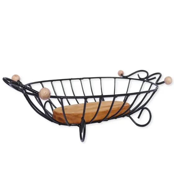 Fruteira Oval Rústica De Mesa Em Ferro e Madeira Oferta