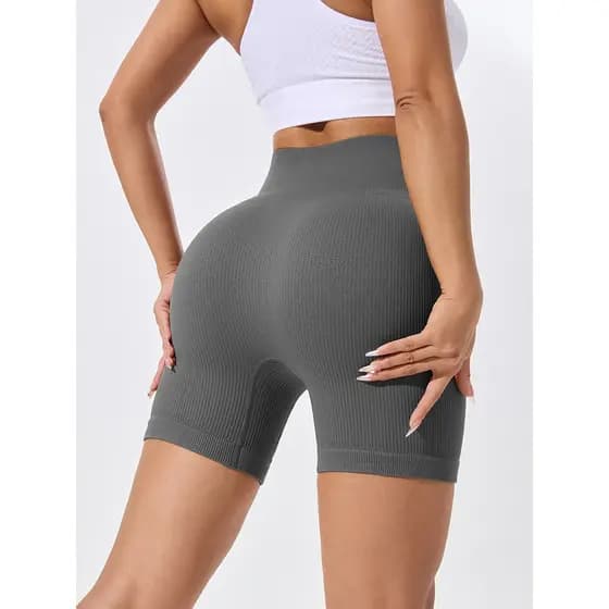 Shorts Fitness Canelado Academia Cintura Alta Feminino Premium Sport Sem Costura Academia Bermuda Yoga e Pilates