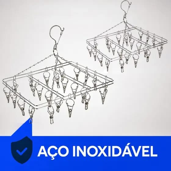 Varal De Inox Dobrável Com 20 Pregadores Resistentes Prendedores Prendedor Pregador Grampo Grampos