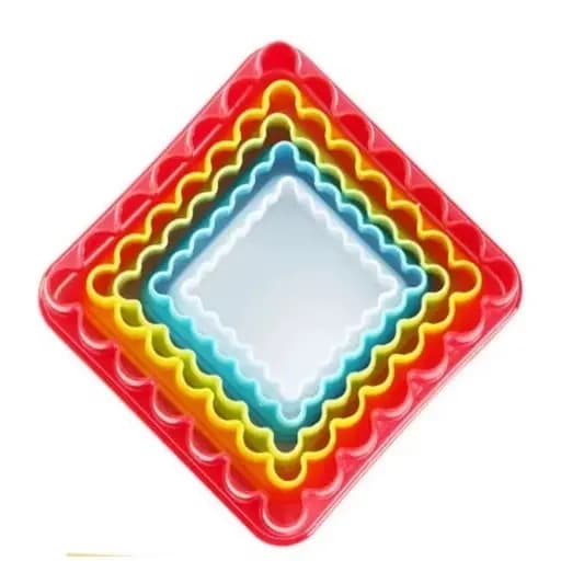 Kit 5x Cortador De Plástico Quadrado Para Pasta Americana E Biscuit Molde Frisado e Liso