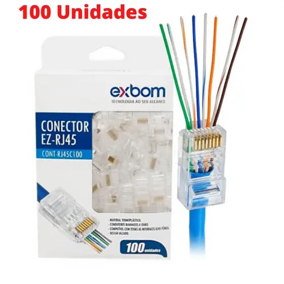 Conector RJ45 Cat5E EXBOM Caixa com 100