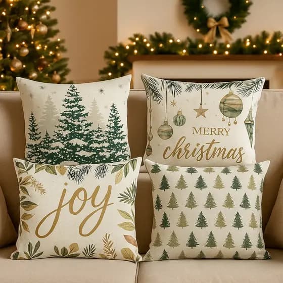 Kit 4 Capas de Almofada Natal 43x43 - Diversas Estampas de Natal Decoração Natalina