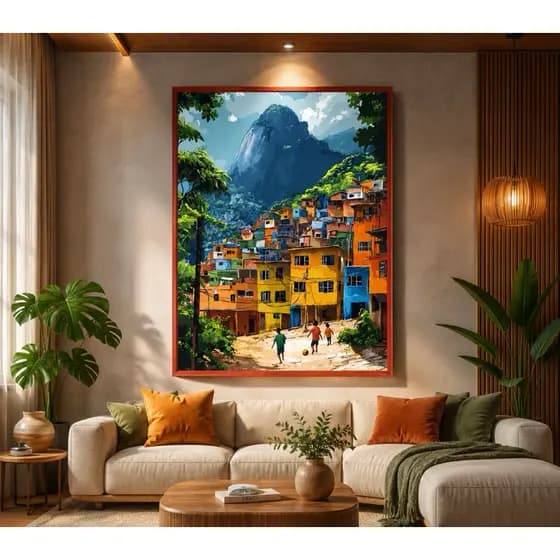 Quadro Decorativo Moderno Elegante 1 Peça Paisagem Comunidade Favela Rio De Janeiro Placa Exclusiva