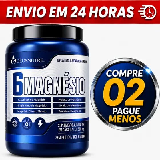 MAGNÉSIO 6 TIPOS ORIGINAL Bisglicinato Malato Ascorbato Citrato Óxido Taurato 60 Cápsulas 500 mg