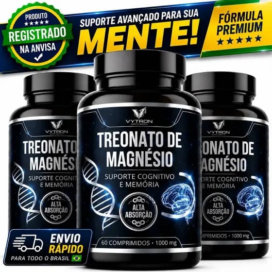KIT 3 Treonato de Magnésio 1000 mg Treonina Total 180 Comprimidos ( KIT PARA 03 MESES CONSUMO )