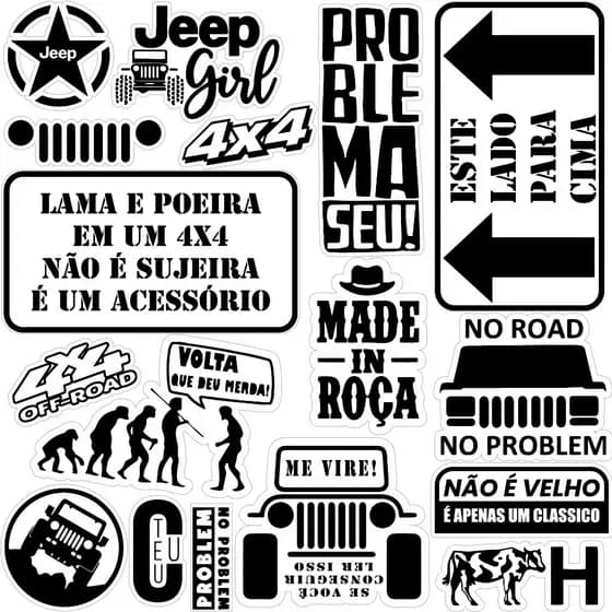 Kit cartela de Adesivo JEEP 17 unidades, Moto, Carro, Capacete, Bike