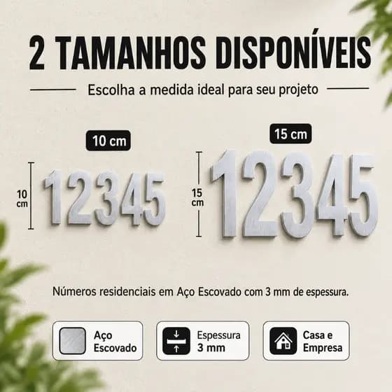 Número Residencial Aço Escovado 3mm 10 ou 15cm Para Casa Empresa Fachada