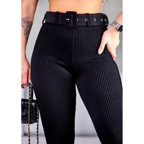 Calça Legging Feminina Skinny Leg Cintura Alta Canelada 3D Premium Nova Tendência Moda 5