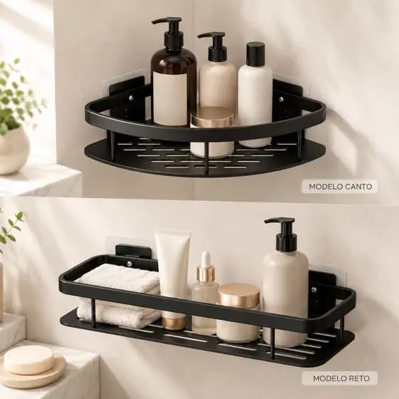 Suporte de Canto Prateleira Banheiro Porta Shampoo Reta Canto Organizador com Adesivo Aço Inoxidável