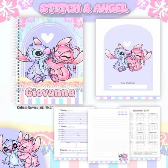 Stitch & Angel Material Escolar Personalizado | Volta aulas 2025