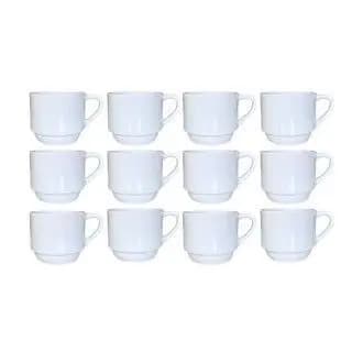 xicara empilhável 170ml para decoração kit com 8 unidades porcelana branca lisa café chá cozinha